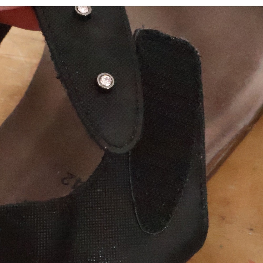 Mephisto Minoa Wedge Sandals Black Leather Cork Comfort Size EU42 US 12 Repaired - Picture 7 of 12